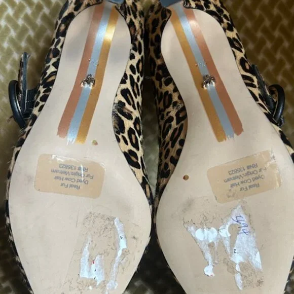 Sam Edelman Nude Leopard Print Cow Fur Hinda Jewel Buckle Strap Pumps NEW - Picture 9 of 16